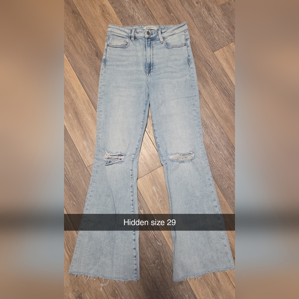 Trendy Light Blue Distressed Flare Jeans